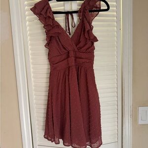 Dee Elly Ruffled Burgundy Dress